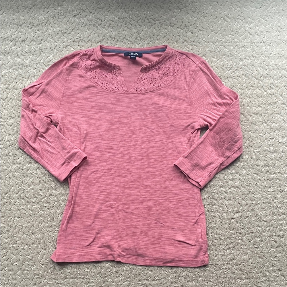 Chaps Women's Pink 3/4 Sleeve Top with Lace Size Small